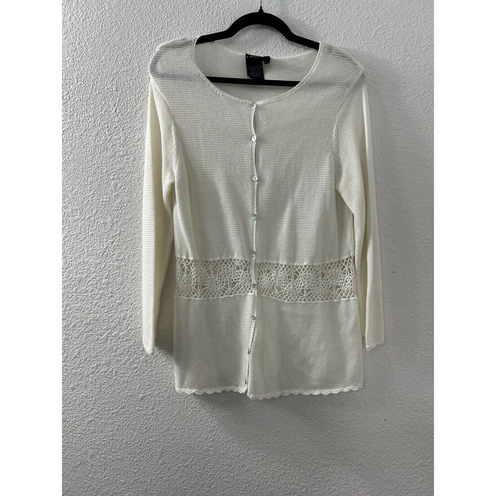 Lana Lee Womens Size S/P White Knit Cardigan Button Front Coquette Dainty Femine